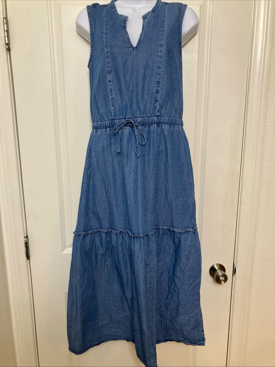 Lands' End Dresses & Skirts - Lands' End Womens Sz S Denim Tiered Midi Dress Blue Cottagecore Prairie